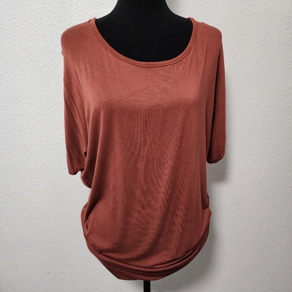 Made By Johnny Solid Short Sleeve Boat Neck Dolman Top